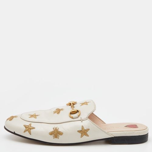 White Star And Bee Embroidered Leather Princetown Horsebit Flat Mules Size 35 - Gucci - Modalova