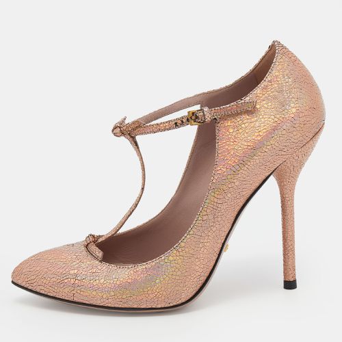 Metallic Holographic Crackled Leather Beverly T-Strap Pumps Size 37 - Gucci - Modalova