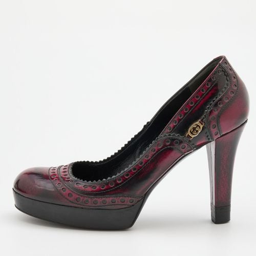 Red Two-Tone Brogue Leather Platform Pumps Size 40.5 - Gucci - Modalova