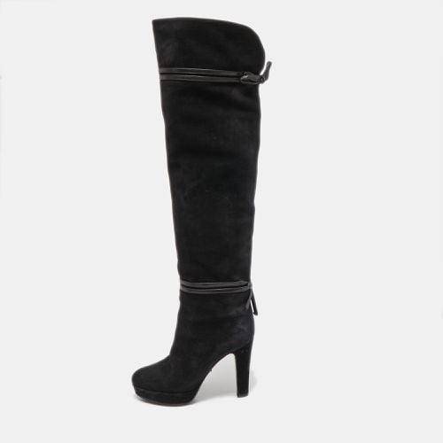 Suede and Leather Bow Over The Knee Boots Size 36.5 - Gucci - Modalova