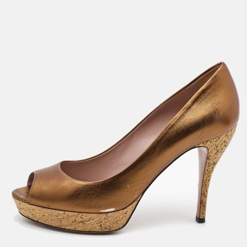 Bronze Leather Peep Toe Platform Pumps Size 39 - Gucci - Modalova