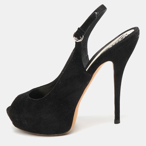 Suede Peep Toe Slingback Pumps Size 37.5 - Gucci - Modalova