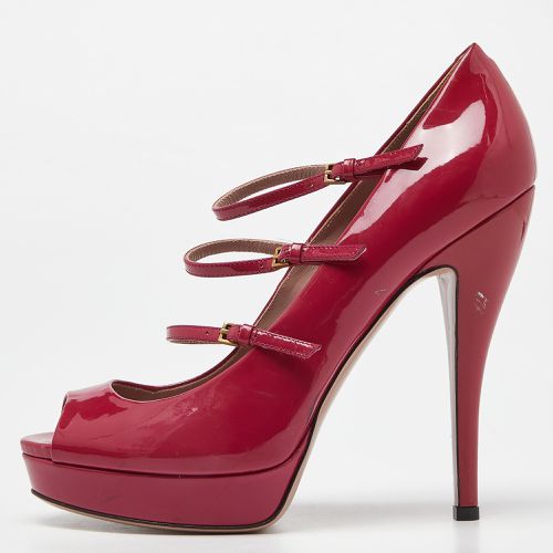 Patent Leather Buckle Strappy Peep Toe Platform Pumps Size 40 - Gucci - Modalova