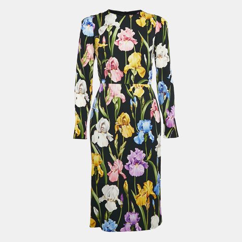 Floral Print Silk Long Sleeve Midi Dress M - Dolce & Gabbana - Modalova