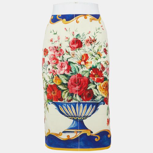 Ivory Floral Vase Print Silk Midi Skirt S - Dolce & Gabbana - Modalova