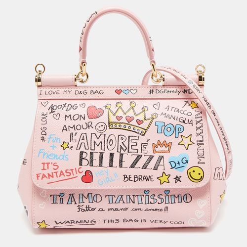 Leather Small Graffiti Miss Sicily Top Handle Bag - Dolce & Gabbana - Modalova