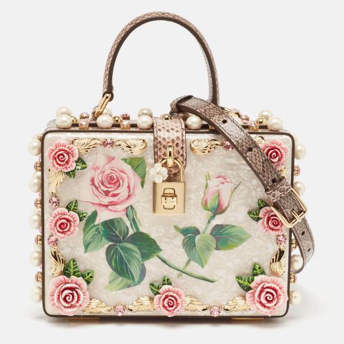 Acrylic and Snakeskin Embellished Mother of Pearl Dolce Box Bag - Dolce & Gabbana - Modalova