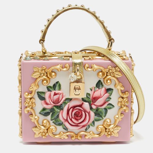 Gold Roses Baroque Acrylic Dolce Box Top Handle Bag - Dolce & Gabbana - Modalova