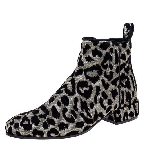 Silver Animal Print Lurex and Velvet Ankle Boots Size 37 - Dolce & Gabbana - Modalova