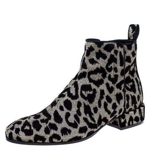 Silver Animal Print Lurex and Velvet Ankle Boots Size 39 - Dolce & Gabbana - Modalova