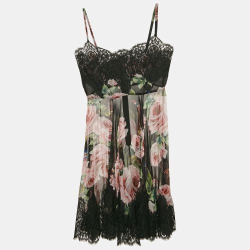 Floral Print Silk Lace Trim Sheer Intimate Dress XS - Dolce & Gabbana - Modalova