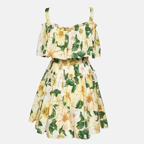 Yellow Floral Print Flounced Mini Dress M - Dolce & Gabbana - Modalova