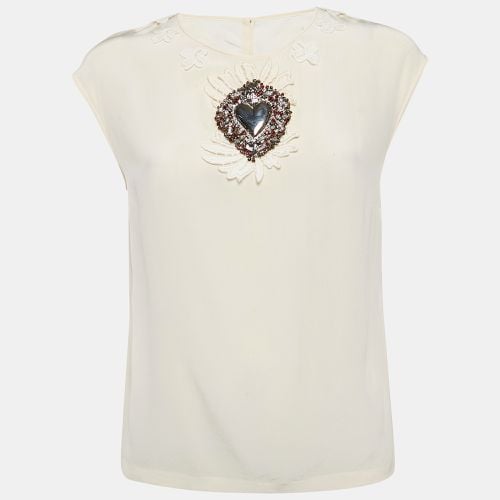 Heart Plaque Lace Trim Silk Top M - Dolce & Gabbana - Modalova