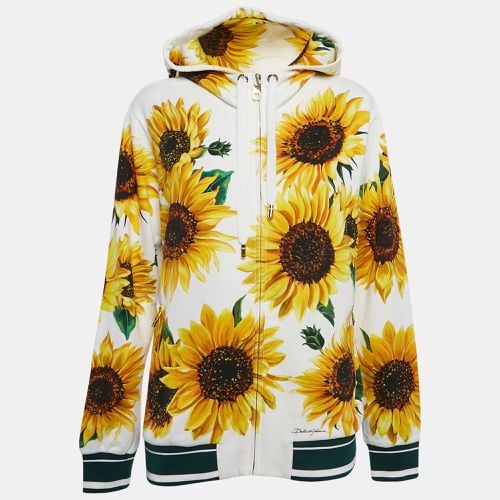 Sunflower Print Cotton Knit Zip-UP Hoodie XS - Dolce & Gabbana - Modalova