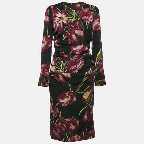 Flowers Print Silk Ruched Midi Dress L - Dolce & Gabbana - Modalova