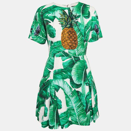 Banana Leaf Cotton Pineapple Embellished Short Dress M - Dolce & Gabbana - Modalova