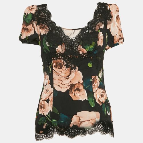 Rose Print Lace Trim Crepe Top M - Dolce & Gabbana - Modalova