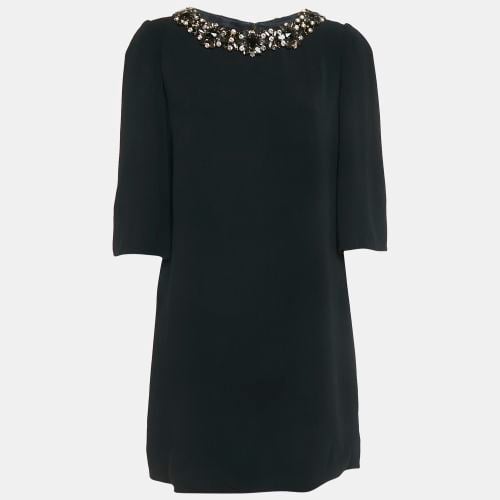 Crepe Neck Embellished Mini Dress M - Dolce & Gabbana - Modalova