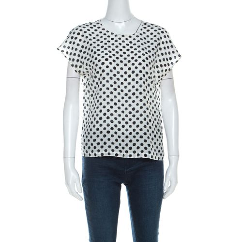 Monochrome Brushstroke Polka Dot Print Silk Blouse M - Dolce & Gabbana - Modalova