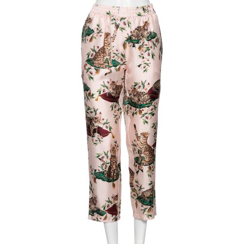 Silk Floral & Cat Printed Pajama Pants M - Dolce & Gabbana - Modalova