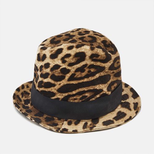 Leopard Print Velvet Fedora Hat M - Dolce & Gabbana - Modalova