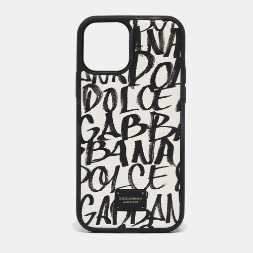 White Graffiti Dauphine Leather iPhone 12/12 Pro Case - Dolce & Gabbana - Modalova