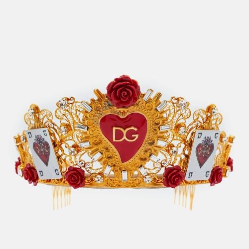 Gold Tone Resin Heart & Crystal Embellished Tiara - Dolce & Gabbana - Modalova