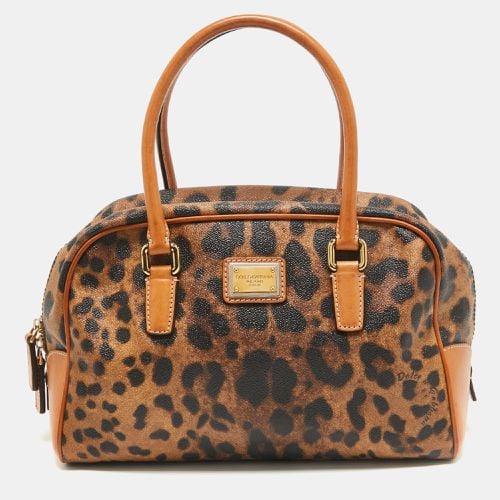 Black Leopard Coated Canvas and Leather Logo Satchel - Dolce & Gabbana - Modalova