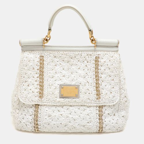 Crochet Straw and Leather Large Miss Sicily Top Handle Bag - Dolce & Gabbana - Modalova