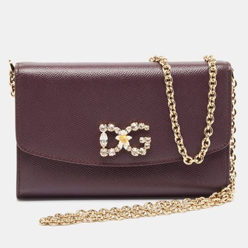 Leather Crystal Logo Chain Clutch - Dolce & Gabbana - Modalova