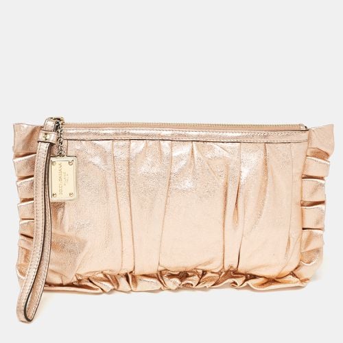 Rose Gold Leather Ruffle Wristlet Clutch - Dolce & Gabbana - Modalova