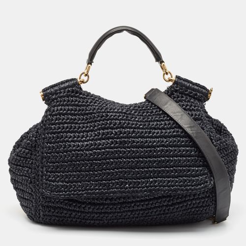 Crochet Straw and Leather Large Miss Sicily Top Handle Bag - Dolce & Gabbana - Modalova