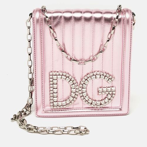 Metallic Quilted Leather DG Girls Crystals Shoulder Bag - Dolce & Gabbana - Modalova