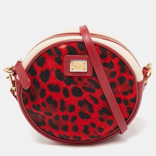 Pink Leopard Calfhair and Leather Round Crossbody Bag - Dolce & Gabbana - Modalova