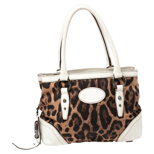 Brown Animal Print Fabric and Leather Satchel - Dolce & Gabbana - Modalova