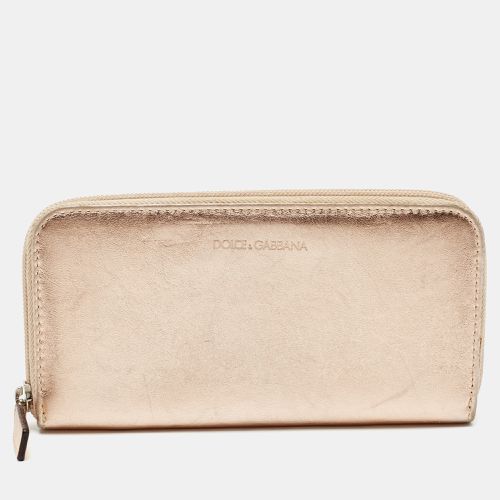 Rose Gold Leather Zip Around Wallet - Dolce & Gabbana - Modalova