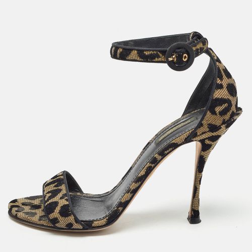 Black Leopard Print Fabric Ankle Strap Sandals Size 39 - Dolce & Gabbana - Modalova