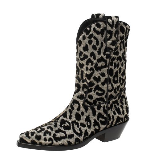 Black/ Shimmering Leopard Laurex Fabric Cowboy Boots Size 38 - Dolce & Gabbana - Modalova