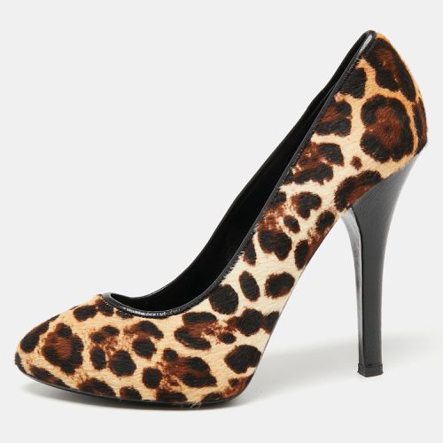 Beige/ Pony Hair Leopard Print Platform Pumps Size 40 - Dolce & Gabbana - Modalova