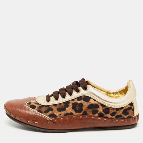 Leather and Canvas Leopard Print Low Top Sneakers Size 40.5 - Dolce & Gabbana - Modalova