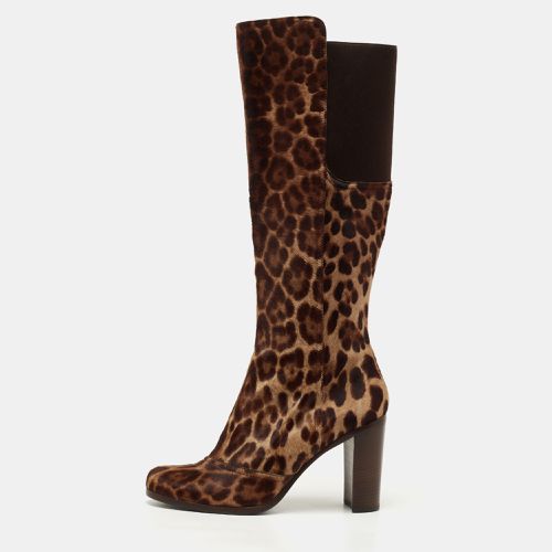 Leopard Print Suede Knee Length Boots Size 40 - Dolce & Gabbana - Modalova