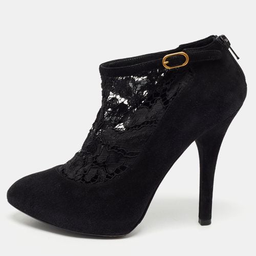 Suede and Lace Pointed Toe Booties Size 38.5 - Dolce & Gabbana - Modalova