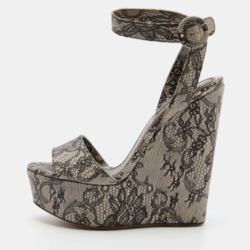 White Chantilly Lace Printed Wedge Sandals Size 38.5 - Dolce & Gabbana - Modalova