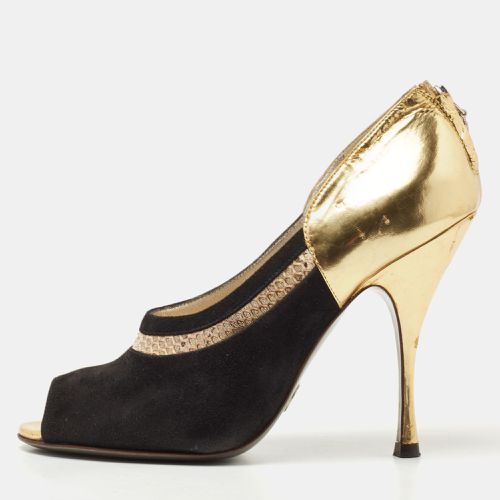 Black Leather and Suede Peep Toe Pump Size 39.5 - Dolce & Gabbana - Modalova