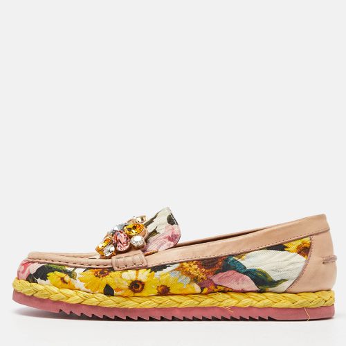 Brocade Fabric and Leather Crystal Embellished Espadrille Loafers Size 37 - Dolce & Gabbana - Modalova