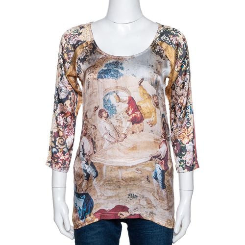 Abstract Printed Stretch Silk Long Sleeve Top M - D&G - Modalova