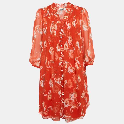 Floral Print Silk Button-Front Ruffled Mini Dress M - Diane Von Furstenberg - Modalova