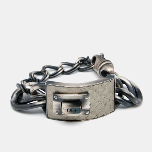 Aged Tone Leather Plaque Chunky Chain Link Bracelet - Dior - Modalova