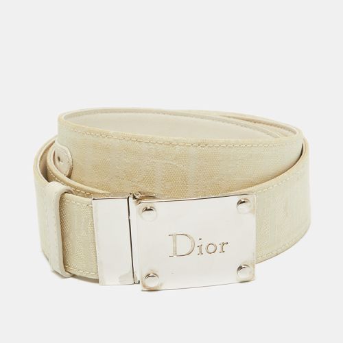 Beige/ Oblique Canvas and Leather Logo Plague Reversible Belt 85CM - Dior - Modalova