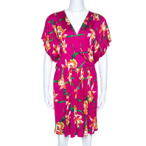 Fuschia Floral Printed Silk Mini Dress L - Dior - Modalova